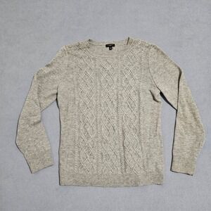 Talbots Petites Womens Grey Cable Knit Button lambwool blend Sweater Medium